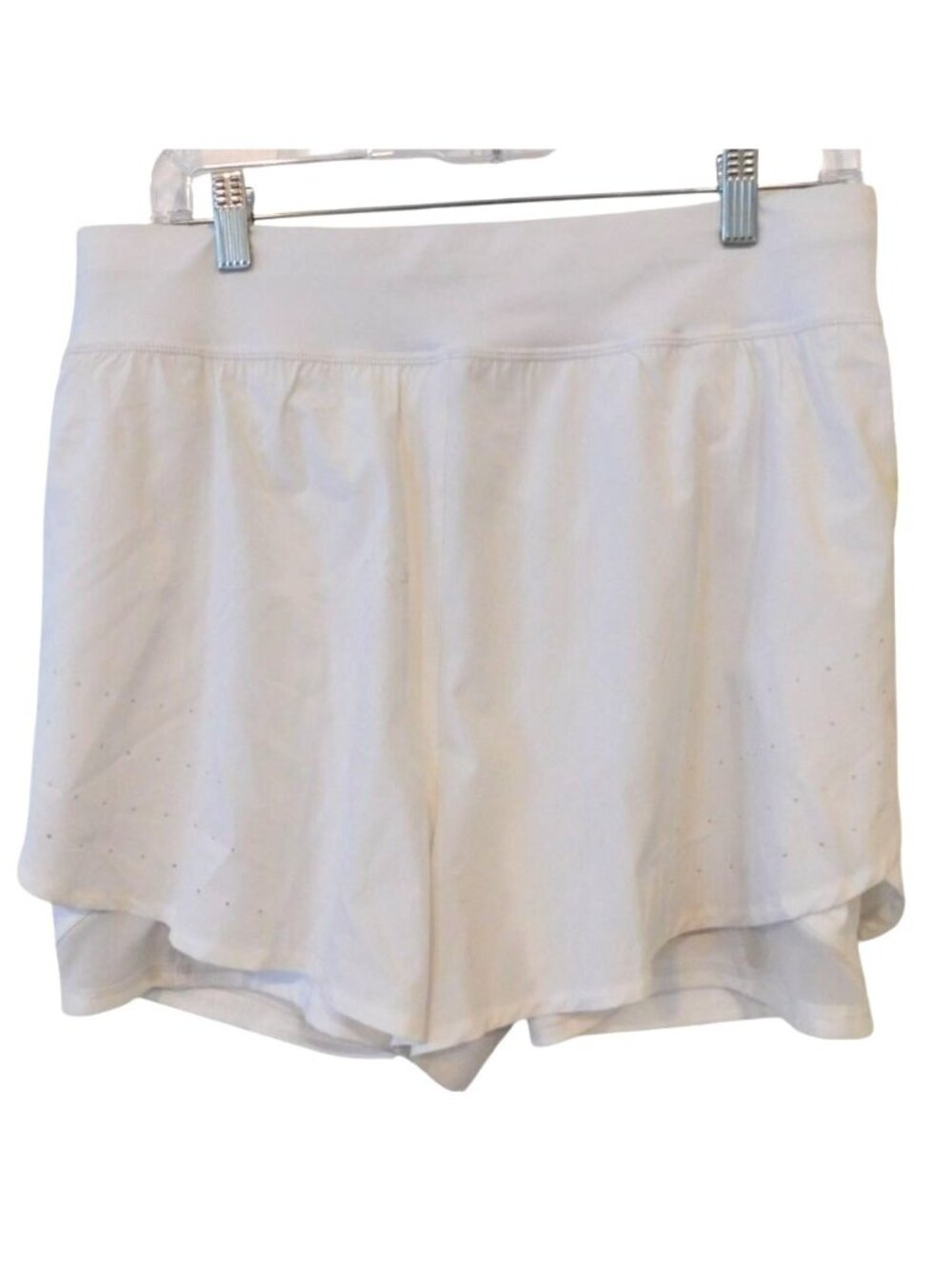 NWT All in Motion L White Running Shorts Double Layer Athletic Gym Quick Dry
